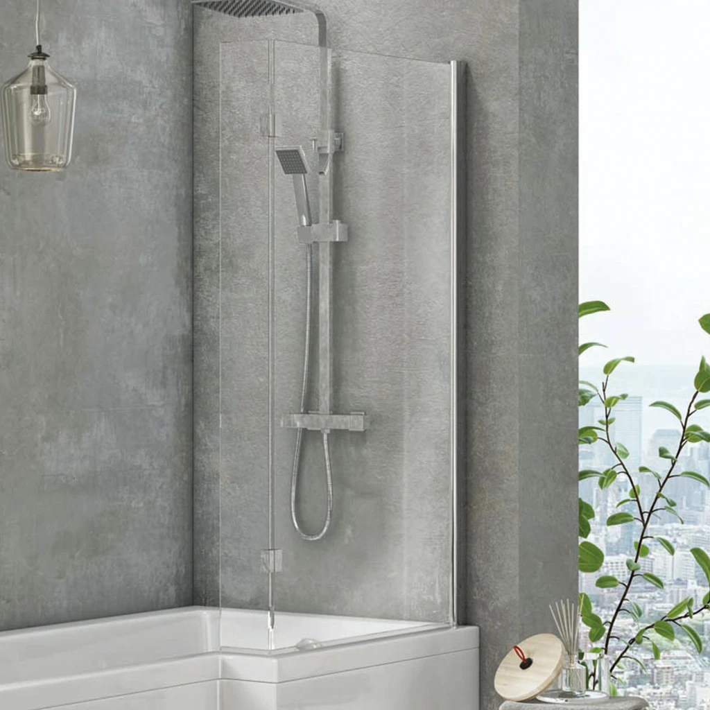 L Shape 6mm Thick Bath Screen Chrome