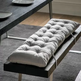 Grey Velvet Bench Pad Small Luxe Linen Look Reverse Ties