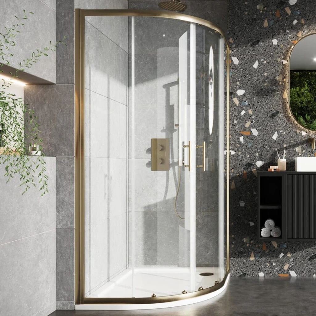 Brushed Brass Double Door Quadrant Shower Enclosure 800×800